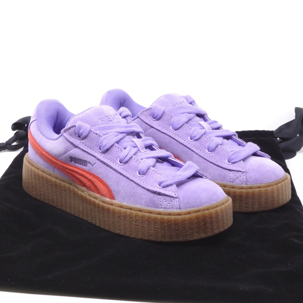 Puma Lavender Suede Platform Sneakers with Orange Accent